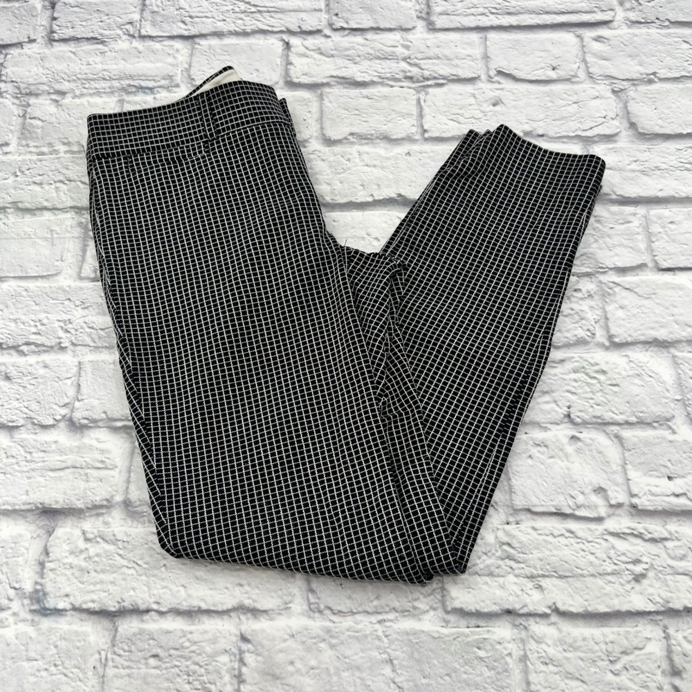 Banana Republic Sloan Pants Womens 2 Black White Grid Check Slim Fit Trousers